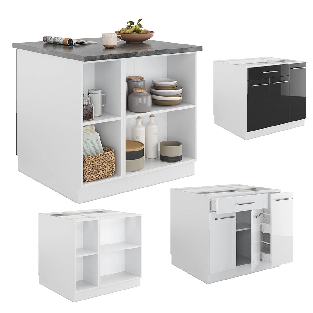 Isola cucina Fame-Line Antracite lucido/Bianco 90 cm con cassetto, senza piano di lavoro Vicco
