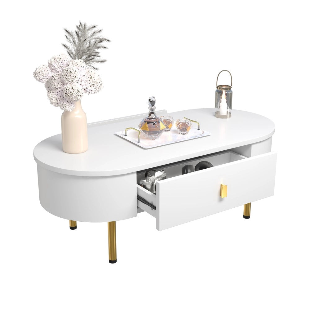 Tavolino da Caff¨¨ con Cassetti ¨C MINIMAL ¨C Gambe Dorate, Angoli Curvi