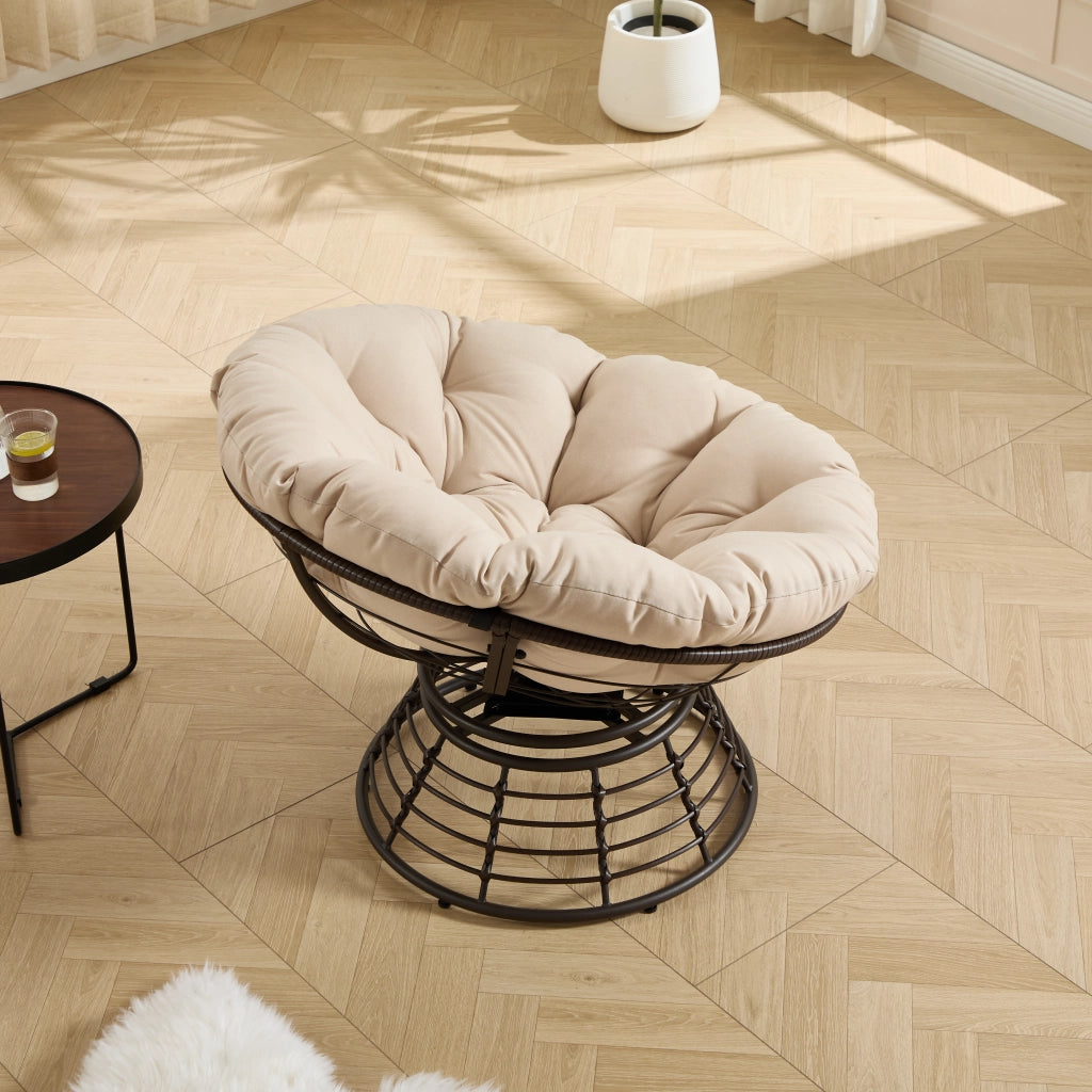 POLTRONA GIREVOLE ERGONOMICA Ø 92 x 67 cm in PE rattan Beige