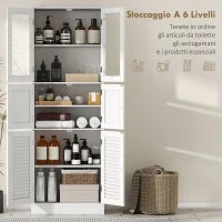 Mobile Bagno con 3 Armadietti a 2 Ante in Vetro e Legno, Ripiani Regolabili, 60x30x170 cm, Bianco
