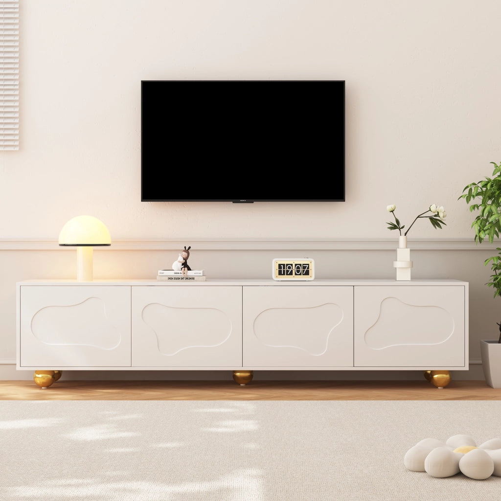 Mobile TV con 4 Ante e 2 Vani; Ante a Forma di Nuvola; 5 Piedini; Stile Moderno; 180??40??45 cm; in Pannello Truciolare; Bianco