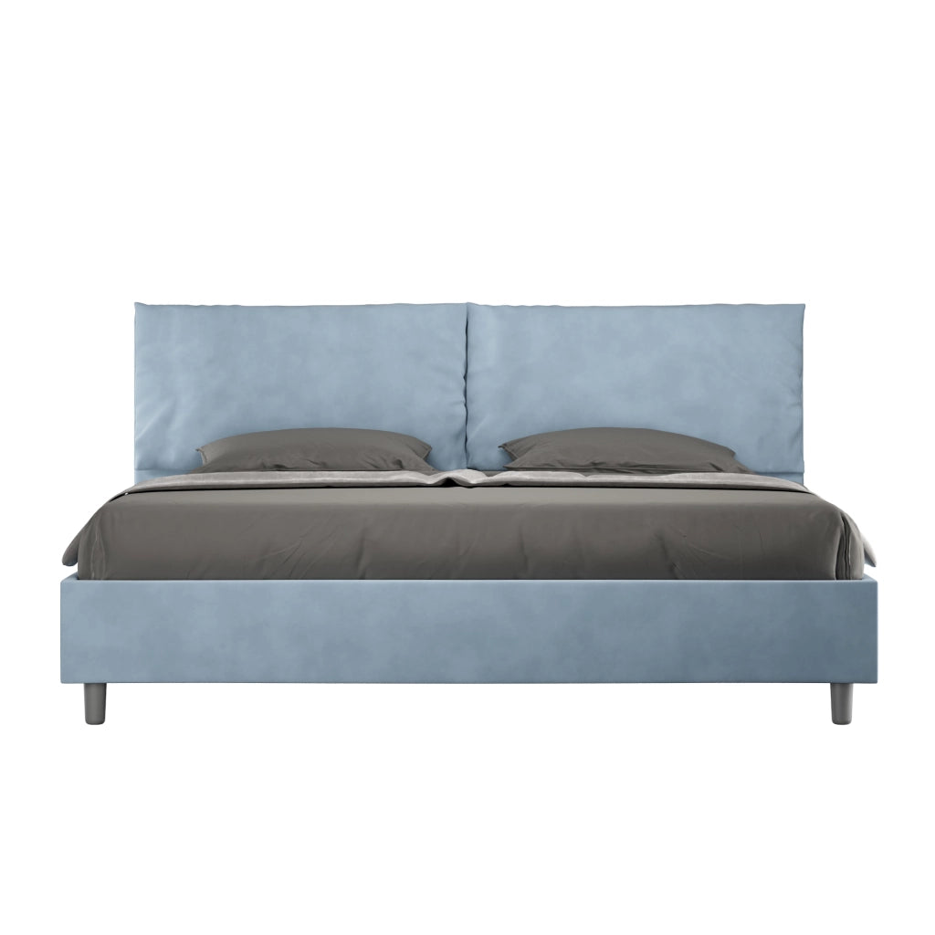BS COM Letto matrimoniale king size con rete imbottito 190x190 microfibra azzurro Large