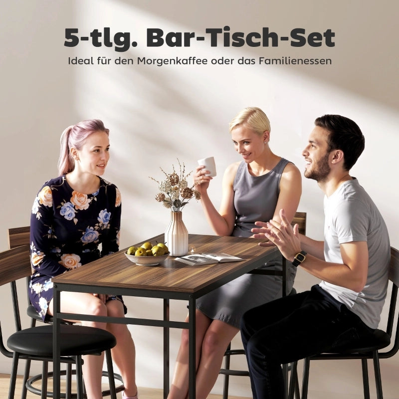 Tavolo da bar salvaspazio con 4 sgabelli, stile industriale, per cucina e sala da pranzo, in legno, marrone