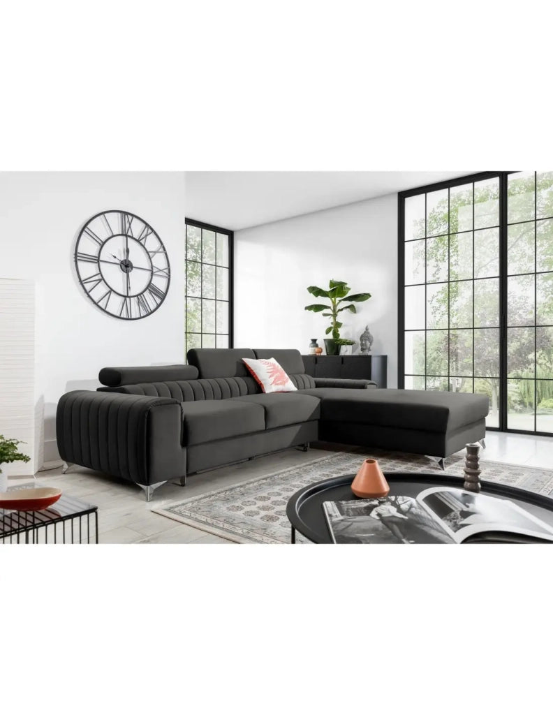 Divano ad angolo destro Grigio scuro convertibile 3 posti JAYSON grande comfort