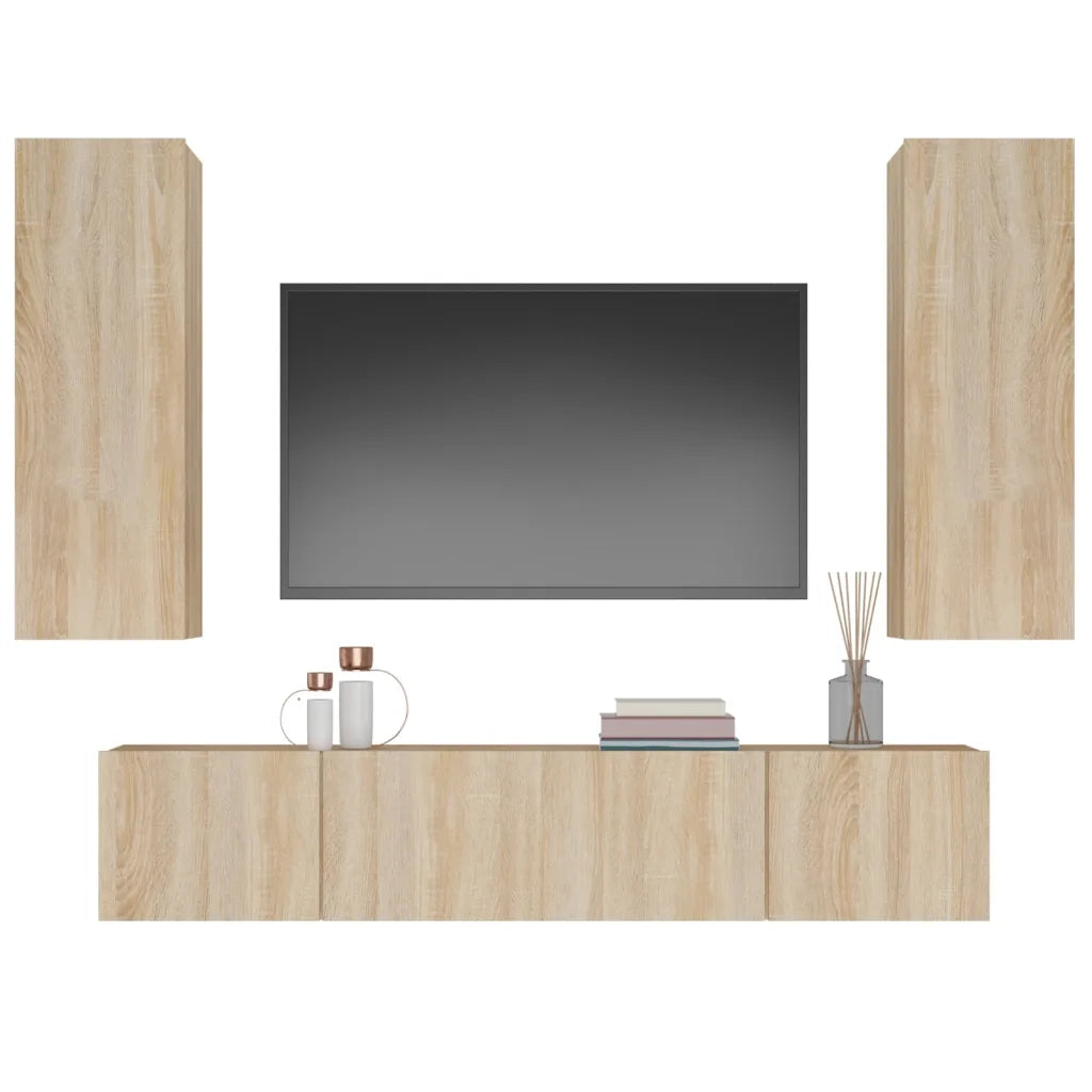 Set di Mobili Porta TV 4 pz Rovere Sonoma in Legno Multistrato cod mxl 11939