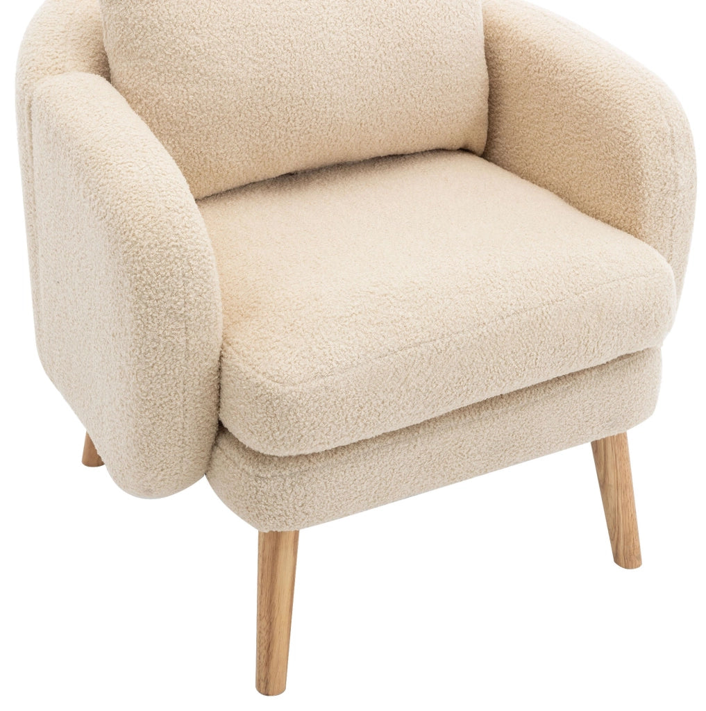 Poltrona imbottita in tessuto Teddy beige con cuscino schienale; 71x72x71 cm