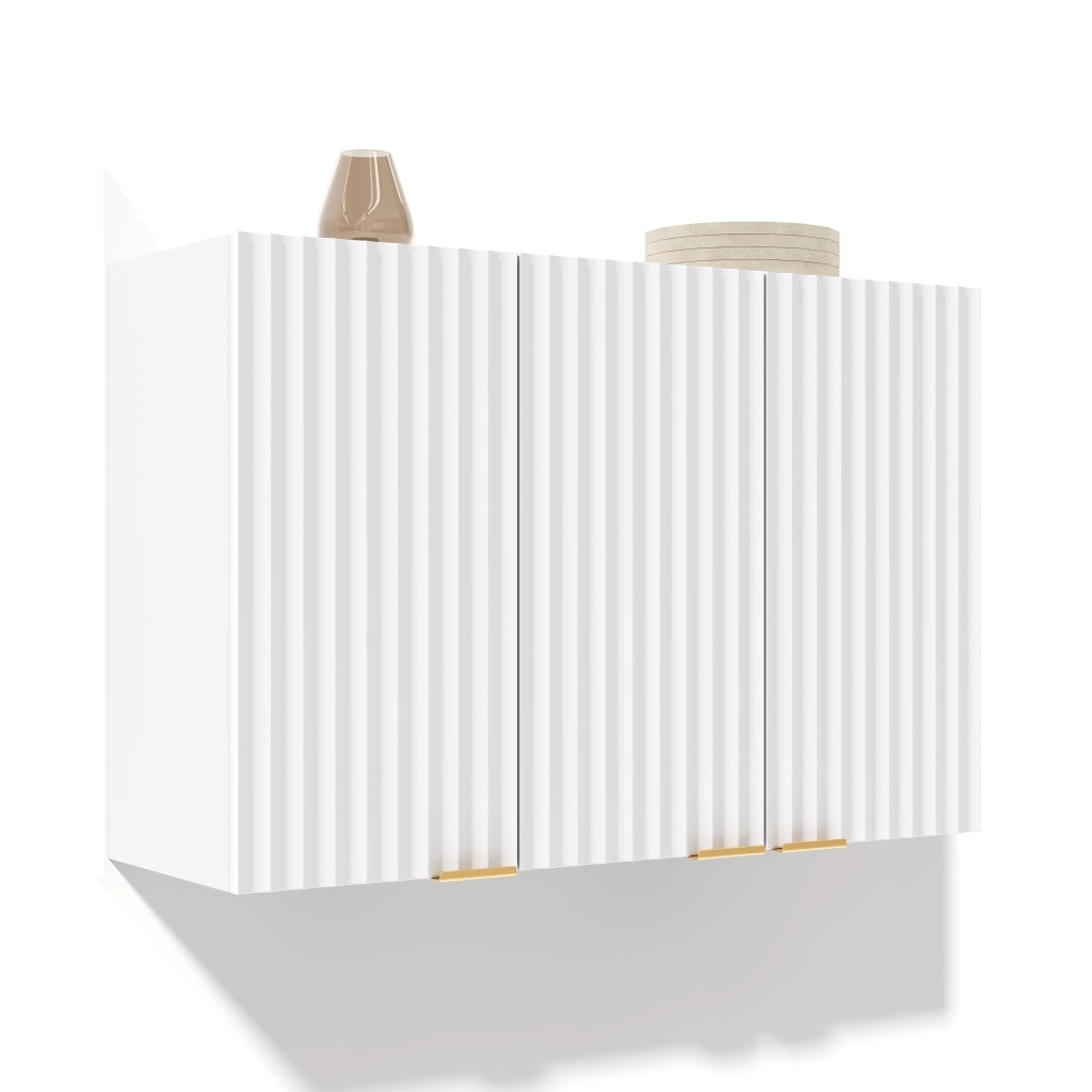 Armadio pensile da parete con 3 ante, design moderno salvaspazio, 90 × 29 × 60 cm, bianco