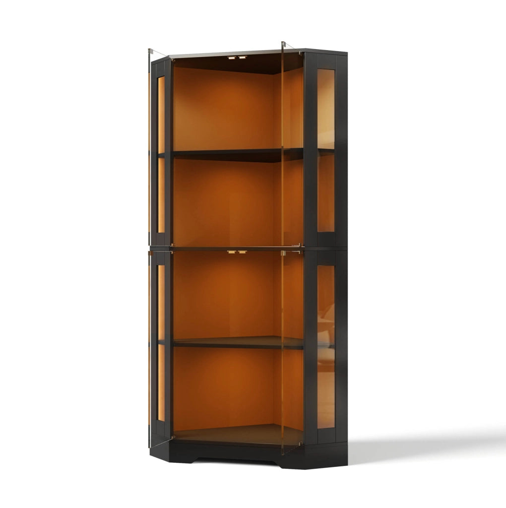 Credenza vetrina 40x40x165 cm con LED RGB; MDF; nero