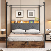Letto matrimoniale multifunzione con contenitore, LED e porte USB/Type-C