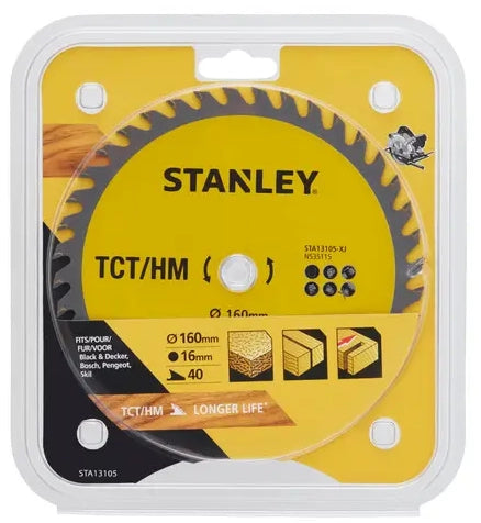 Lama per sega circolare STANLEY per tagli trasversali Ø 160 x 16 mm, 40 denti