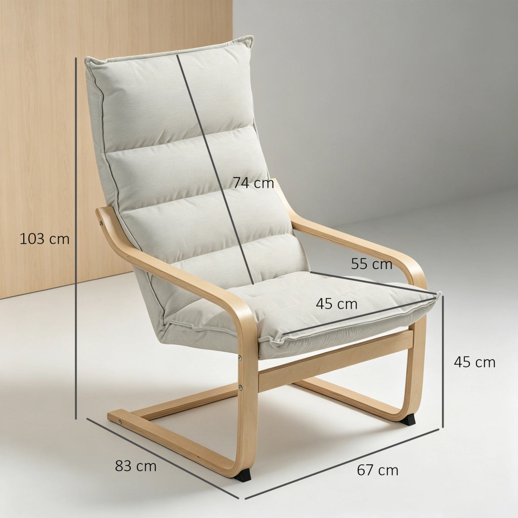 Poltrona Moderna con Schienale Alto Imbottito e Gambe in Legno ¨C Minimal ¨C 67x83x105 cm Crema Velluto