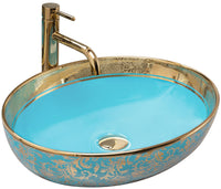 Lavabo Da Appoggio In Ceramica Margot Blue / Gold