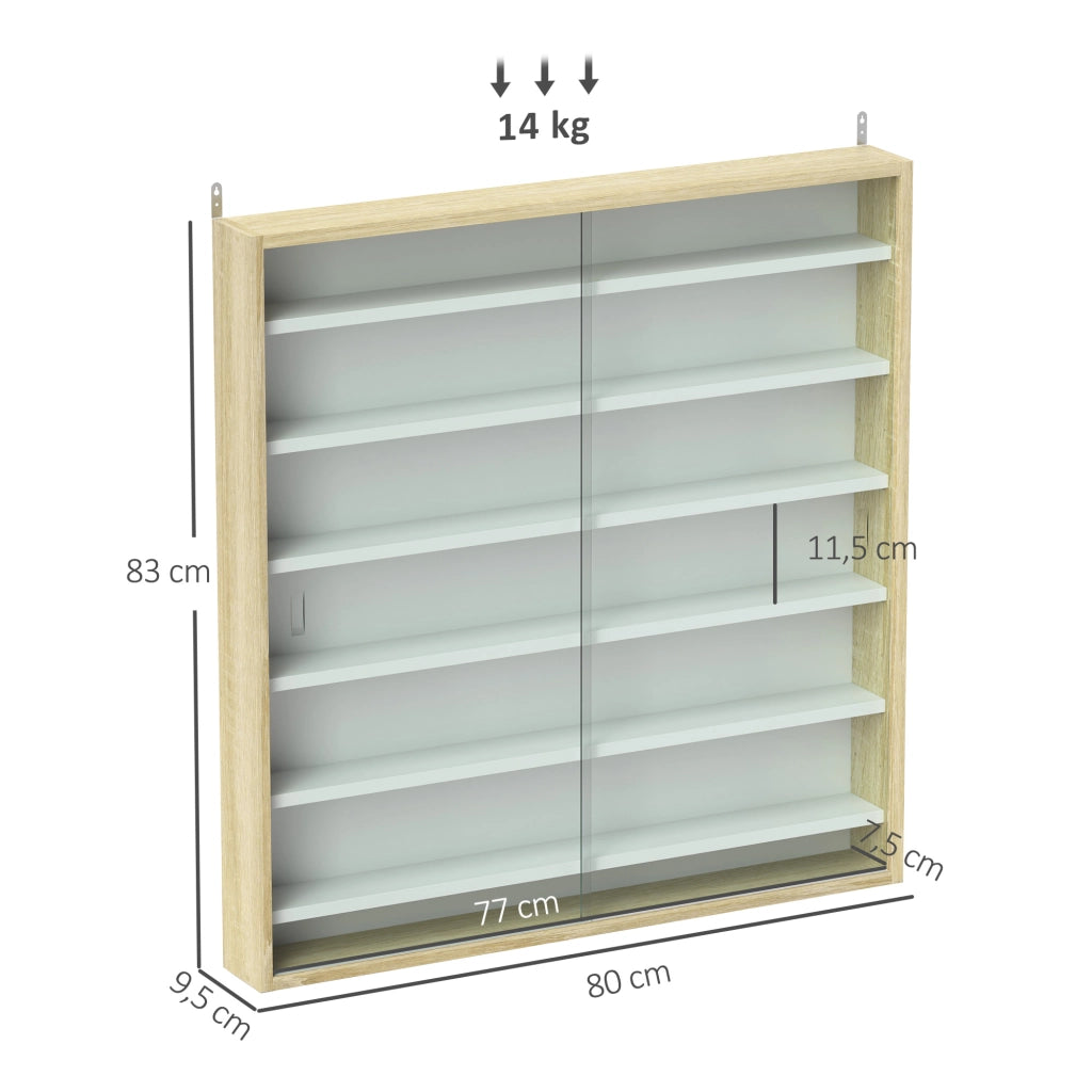 Libreria Vetrina a Muro con Ripiani Regolabili e Porte Scorrevoli in Vetro ¨C Minimal ¨C 80x9.5x83 cm
