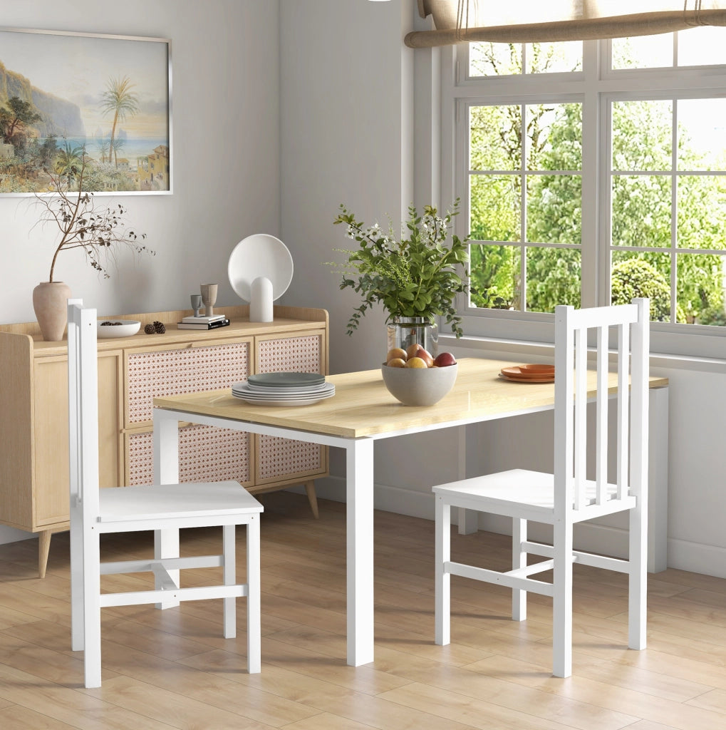Set di 2 sedie da pranzo 47.5x38.5x99 cm con schienale a listelli in legno bianco