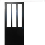 Porta scorrevole da officina nera H204 x L93 + binario in alluminio bianco e 2 gusci neri