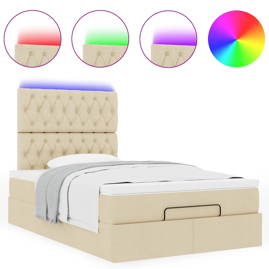 Struttura Letto Pouf con Materasso Crema 120x200 cm in Tessuto 3314084