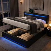 Letto imbottito 140 x 190 cm con USB, LED e contenitore, PU, nero