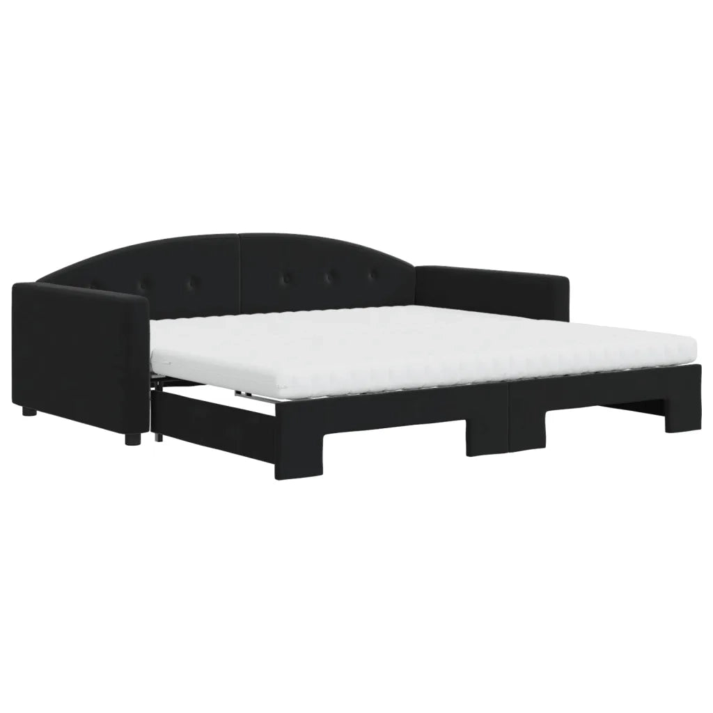 Divano Letto Estraibile con Materassi Nero 100x200 cm Velluto 3197336