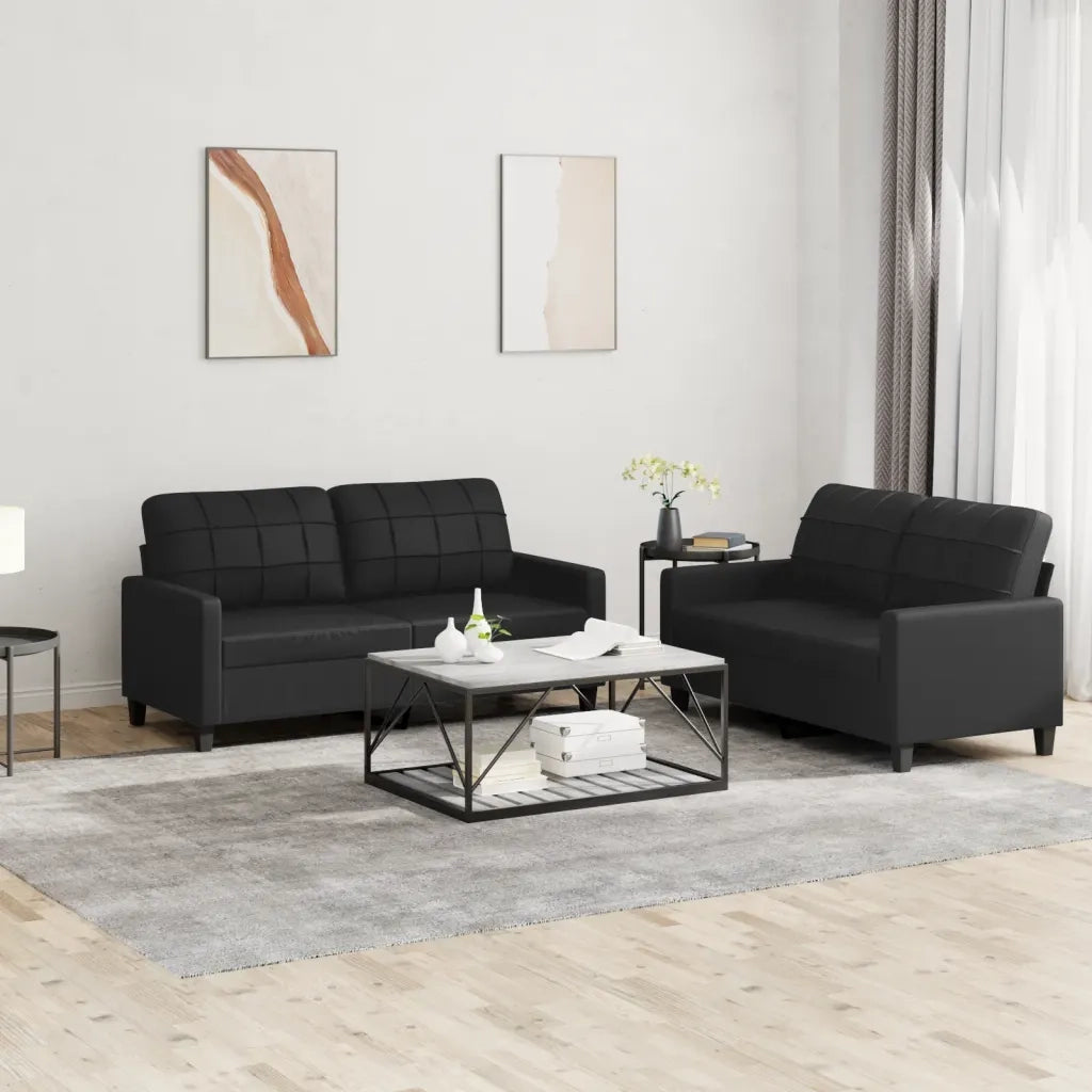 Set di Divani 2 pz con Cuscini Nero in Similpellecod mxl 83119
