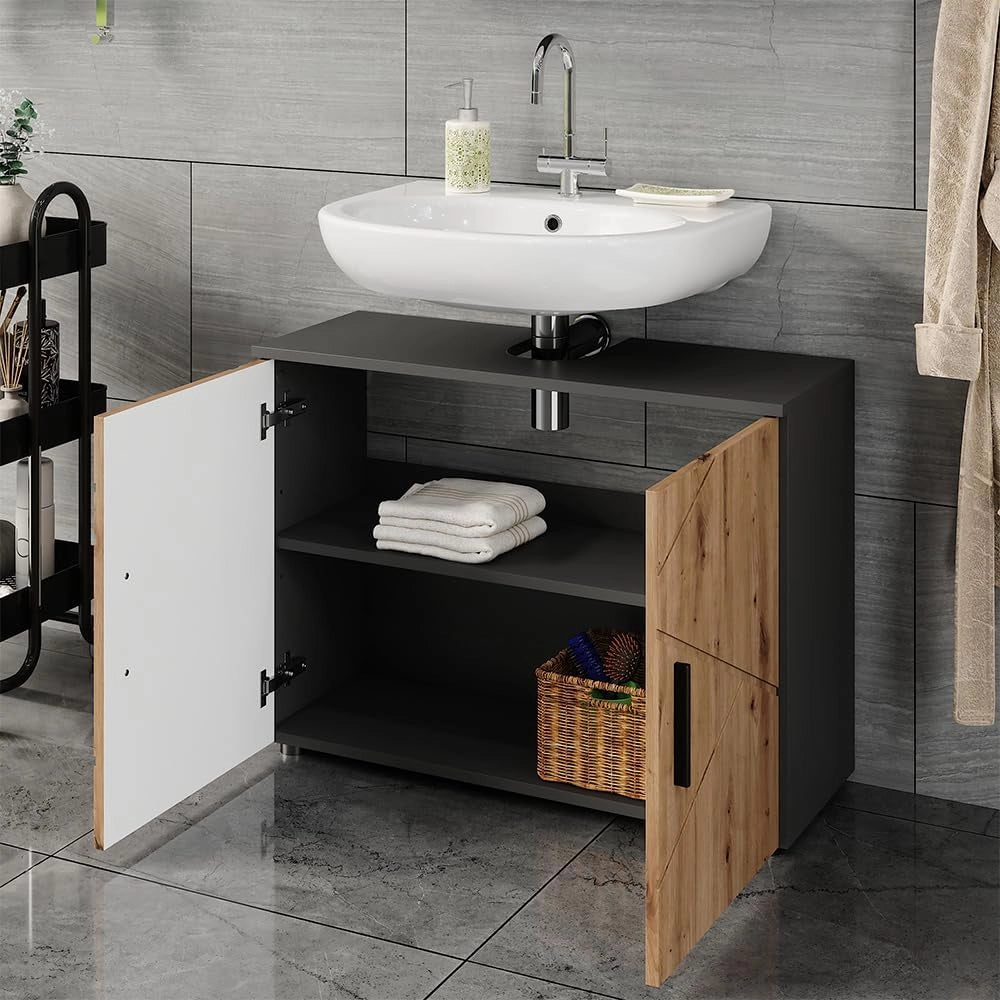 Mobiletto Irma, Antracite/Artisan, 80 x 59 cm con 2 porte