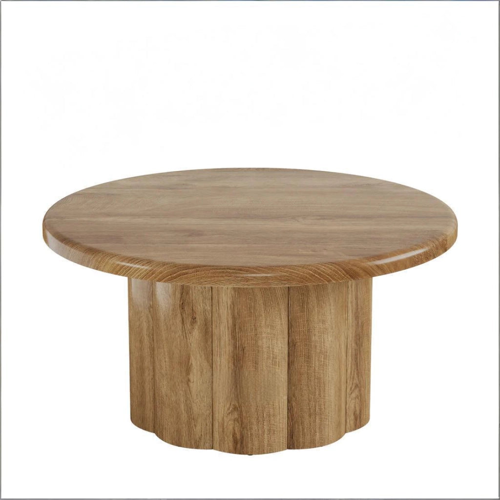 Tavolino da caff¨¨ rotondo ? 80 cm in MDF marrone con base scanalata