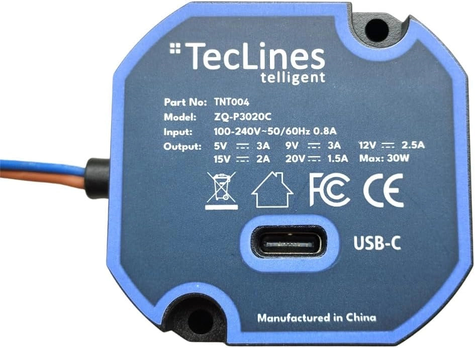 TNT004 Alimentatore Tablet USB da Parete da Incasso Potenza 30W