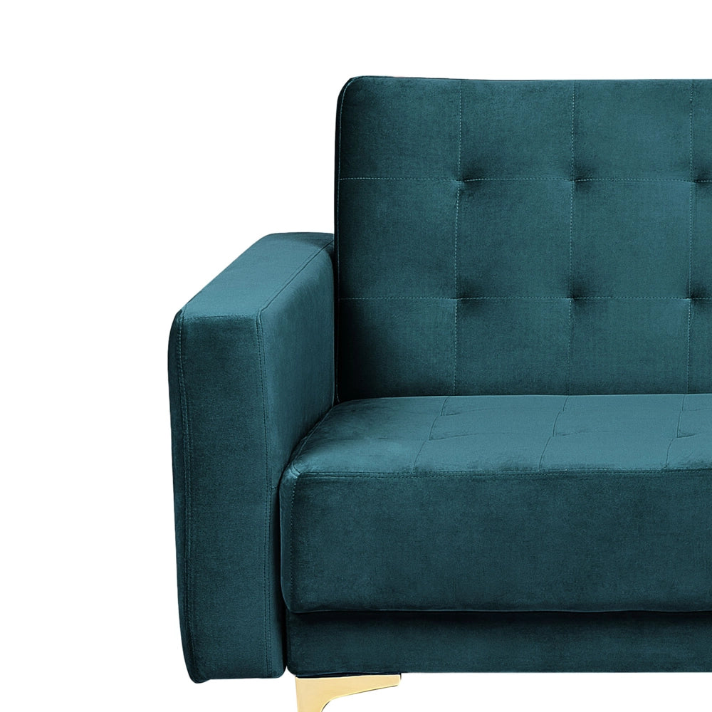 Divano Letto Verde Acqua Velluto Trapuntato Tessuto Moderno Soggiorno Modulare 3 Posti Gambe dorato Bracci Pista
