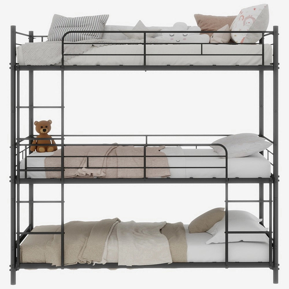 Letto a Castello Triplo con Scala e Ringhiera ¨C MINIMAL ¨C Legno, Senza Molle