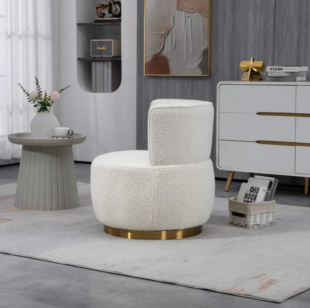 Poltrona girevole 360° in tessuto Teddy bianco
