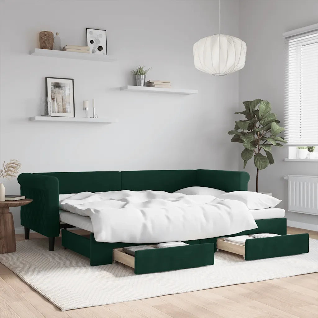 Divano Letto Estraibile Cassetti-Sofa Letto-Daybed Verde Scuro 80x200cm Velluto 212814