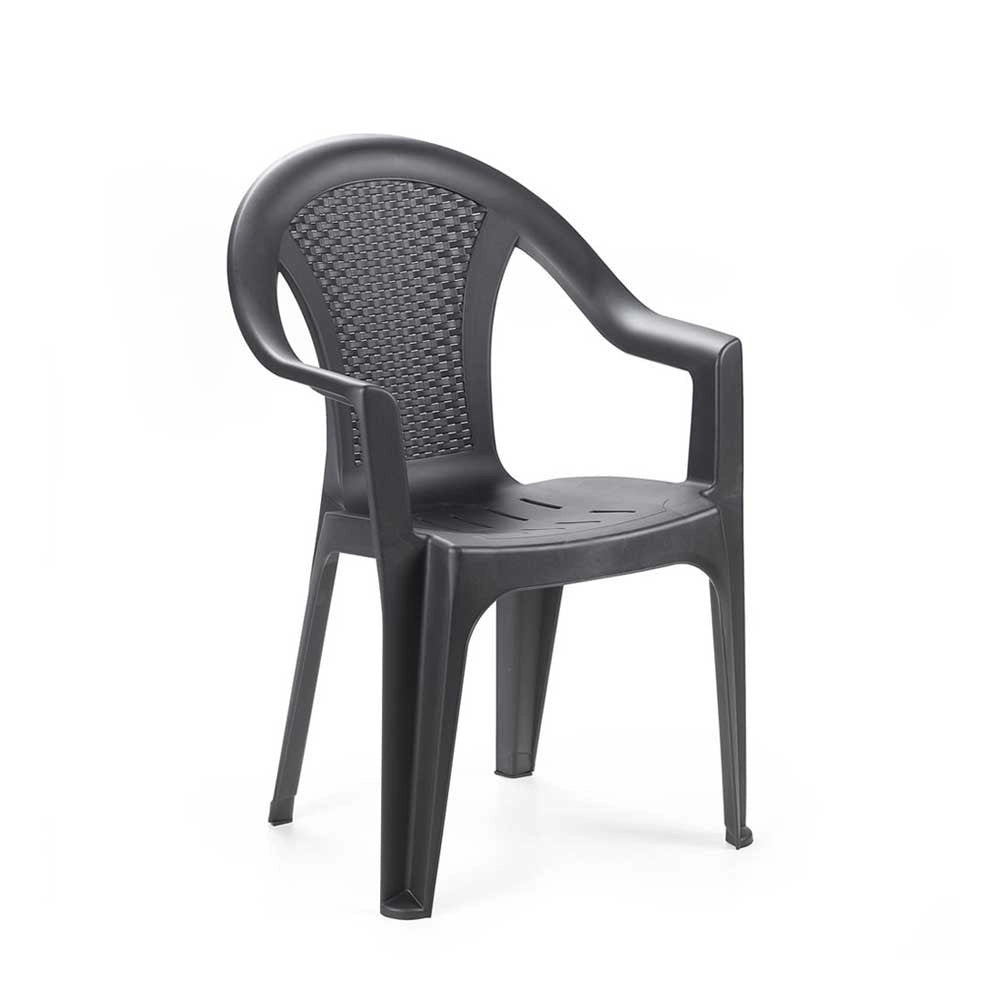 Trade Shop - Set 4pz Sedia Giardino Con Schienale Effetto Rattan 54x56x81cm Plastica Antracite 669512a -