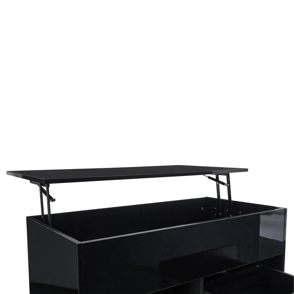 Tavolino da Caff¨¨ con LED e Piano Sollevabile ¨C MINIMAL ¨C Nero, 100x50x55 cm