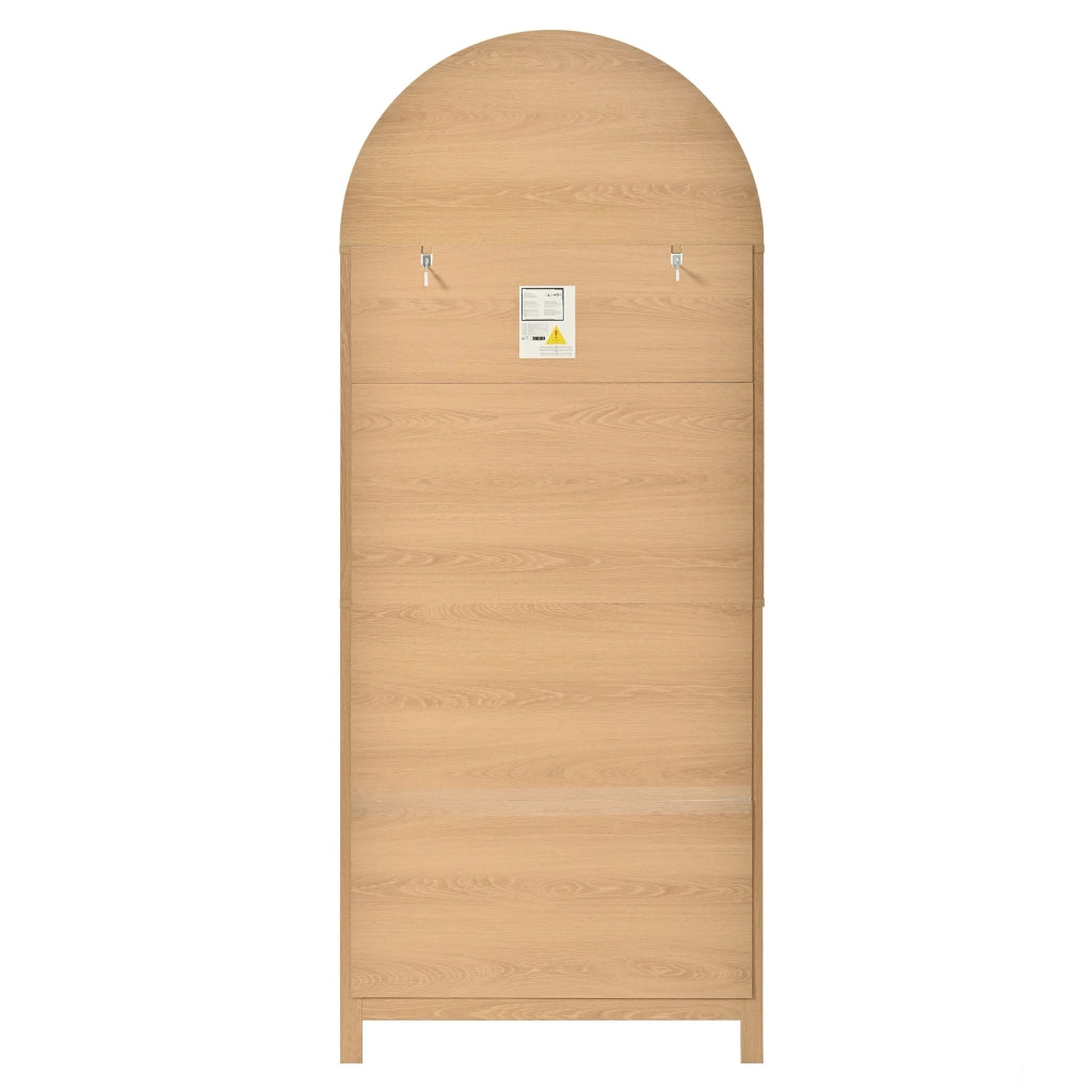 Credenza alta con 2 ante, cassetto e ripiani aperti, portaspezie interni, per cucina e soggiorno, in MDF, naturale