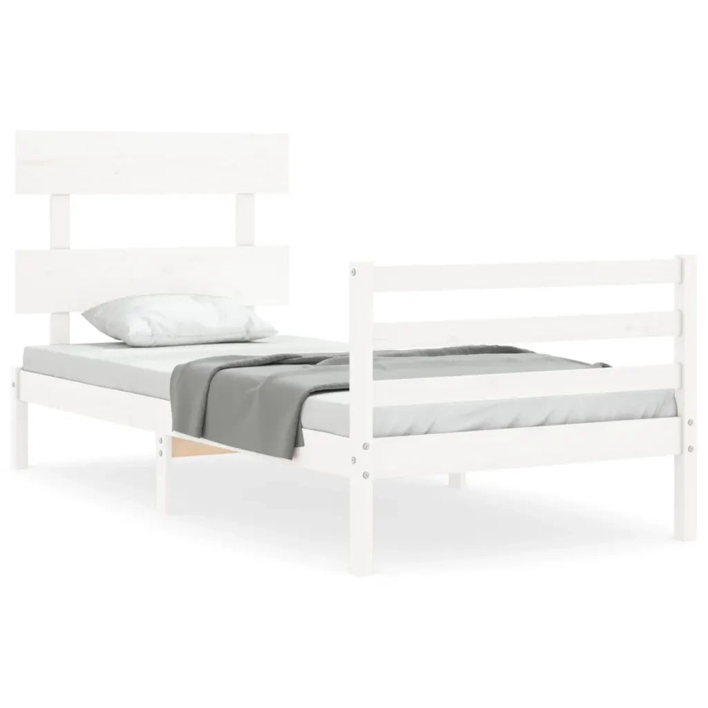 Giroletto con Testiera-Struttura Letto con testiera Bianco Single in Legno Massello 416639