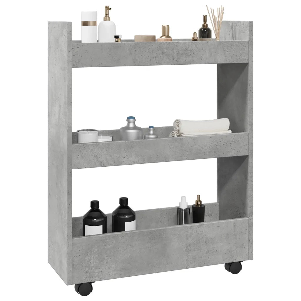 Carrello Stretto a 3 Livelli Grigio Cemento in Truciolato 855253