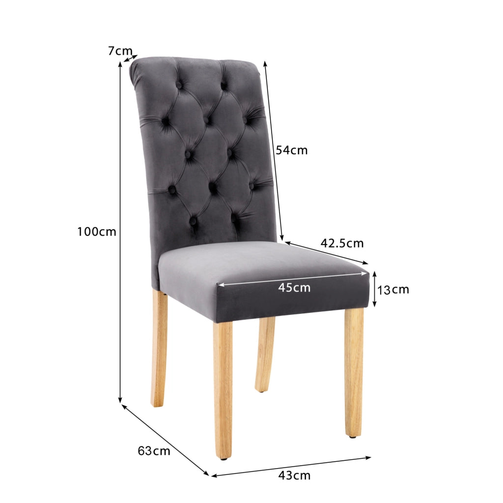 Set 4 sedie da pranzo in velluto grigio con gambe in rovere
