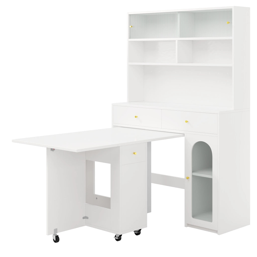 Tavolo da Pranzo Pieghevole con Bartisch e Armadio Cucina su Ruote ¨C MINIMAL ¨C Bianco