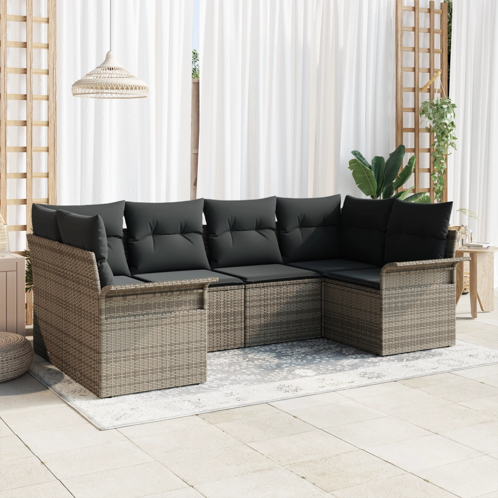 Set Divano da Giardino 6 Pezzi con Cuscini Grigio Polyrattan