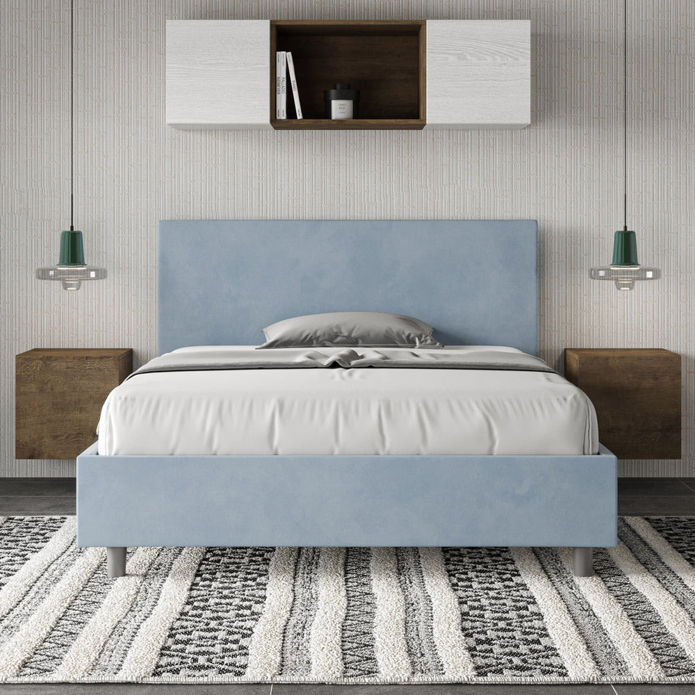 Letto Matrimoniale Large 170x200 cm con Rete e Contenitore Adele Azzurro