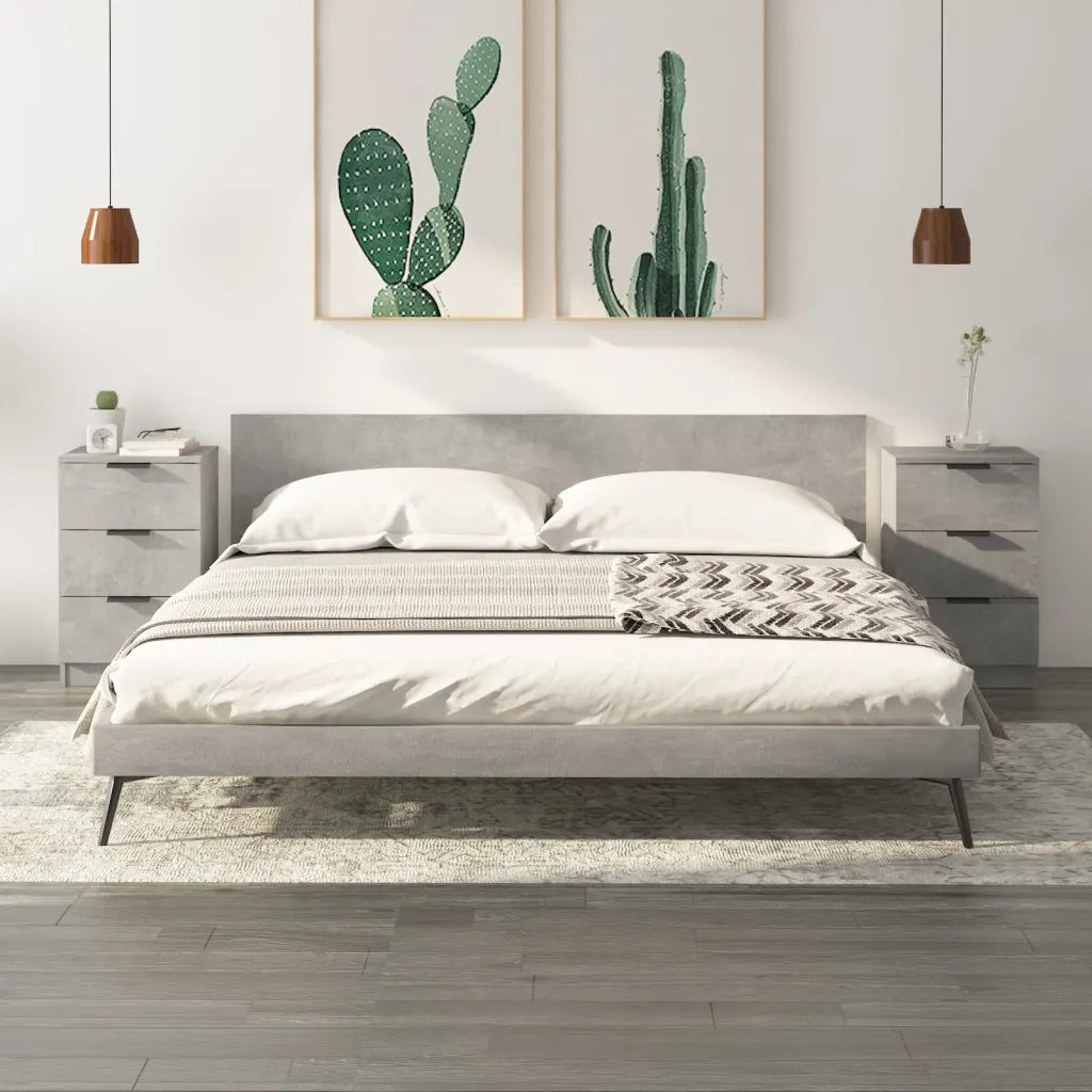 Set di 2 Comodini | Armadio da Notte | Mobiletto da notte Grigio Cemento 40x36x65 cm