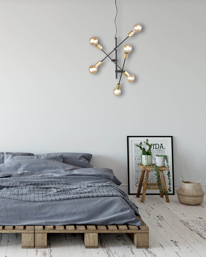 Lampada a Sospensione da Interno  E27 in Metallo Nero Opaco