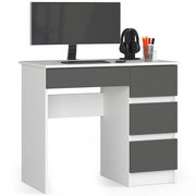 Scrivania per computer AKORD A7 Bianco 90 cm 4 cassetti inserto frontale Grigio Grafite 90x50x77 cm Modello a destra