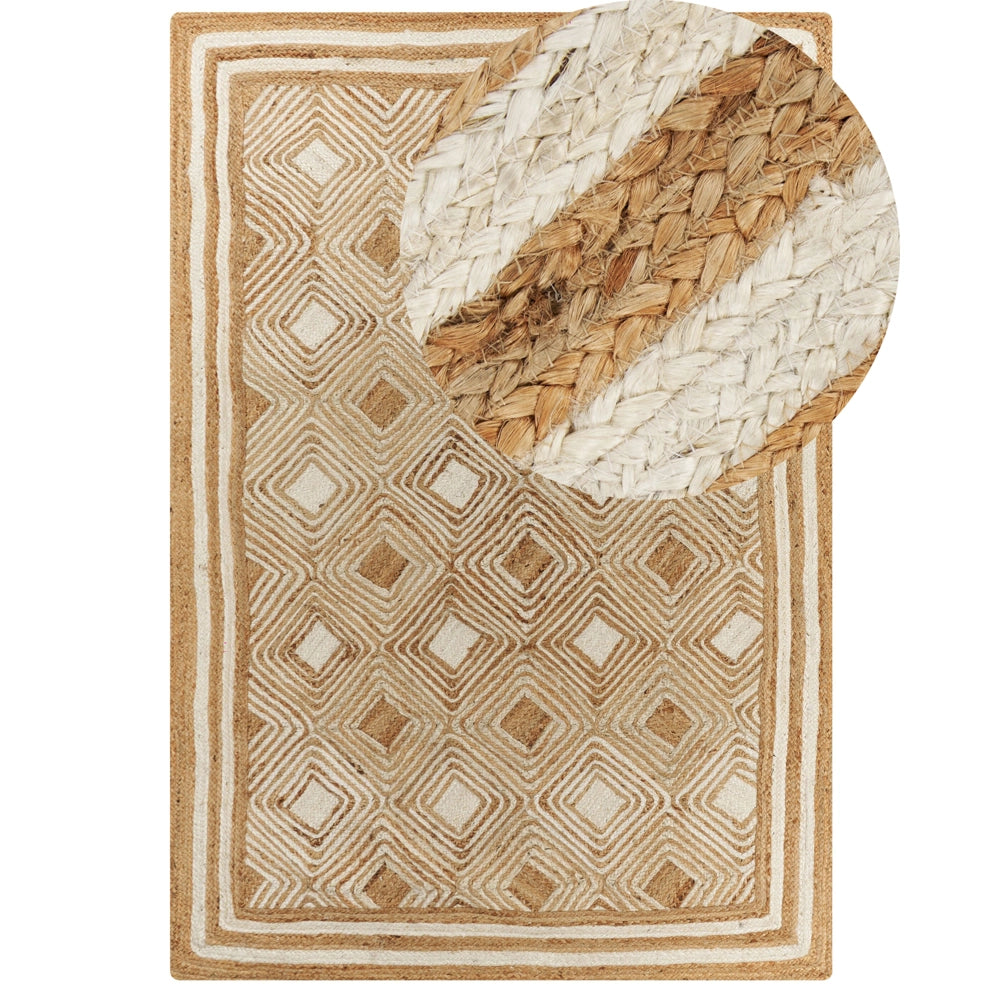 Tappeto area Beige Juta 160 x 230 cm Tessile intrecciato fatto a mano in stile boho naturale