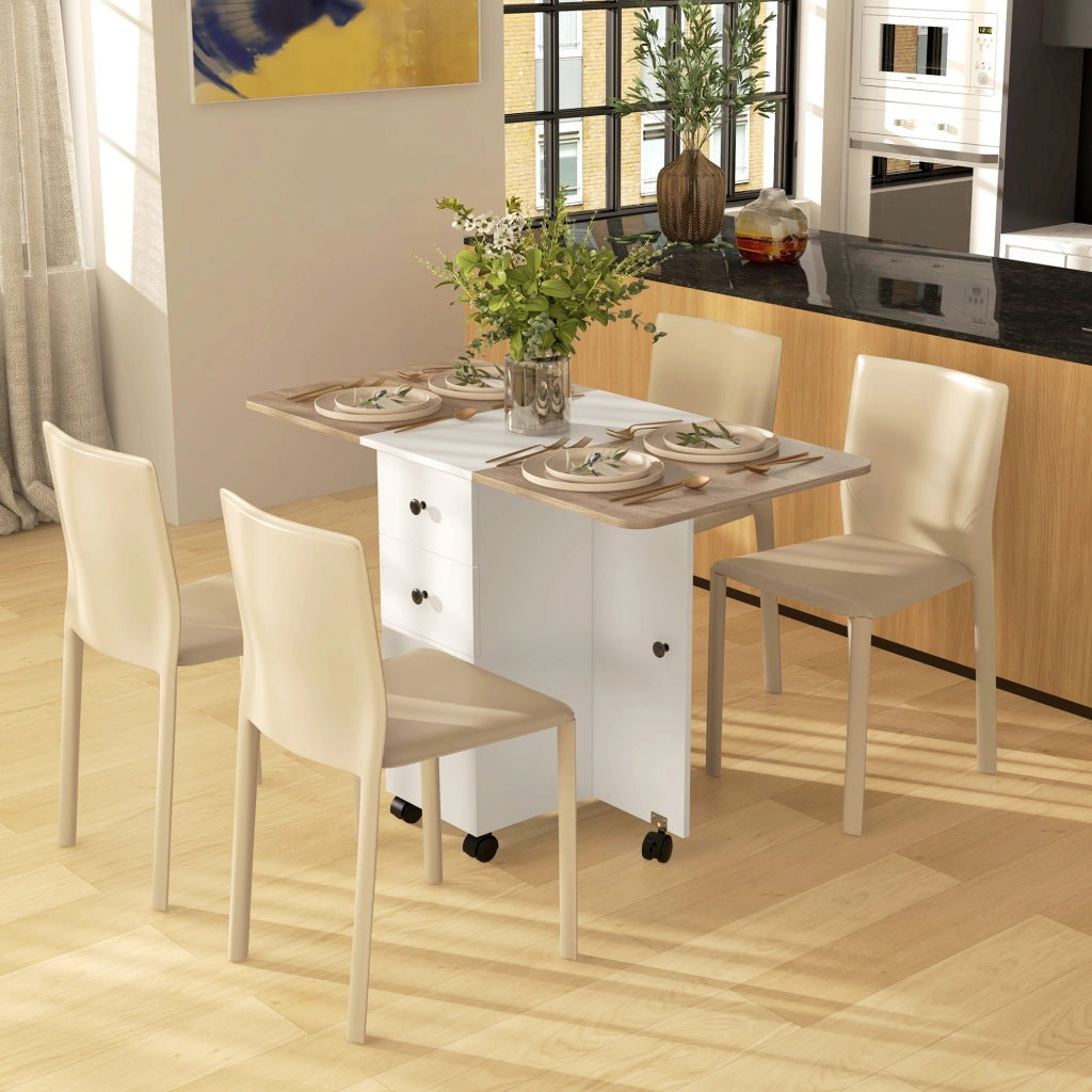Tavolo pieghevole con cassetti e armadietto ¨C zephmum ¨C Bianco e rovere, 120x60x76.5 cm