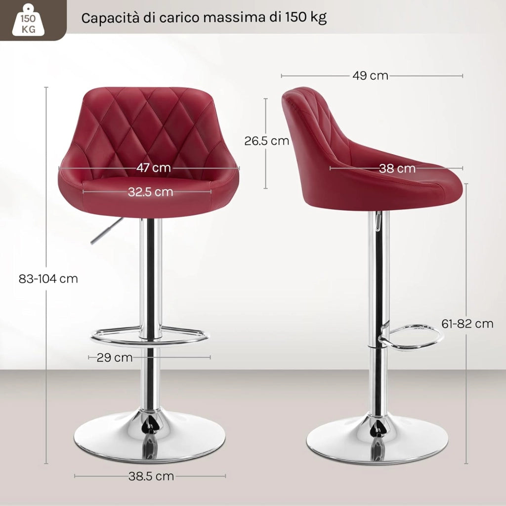 Sgabello da Bar Moderno Girevole Sedia Cucina Alta con Schienale Quadrato Poggiapiedi Senza Braccioli Altezza Regolabile in PU Bordeaux 1 Pezzo