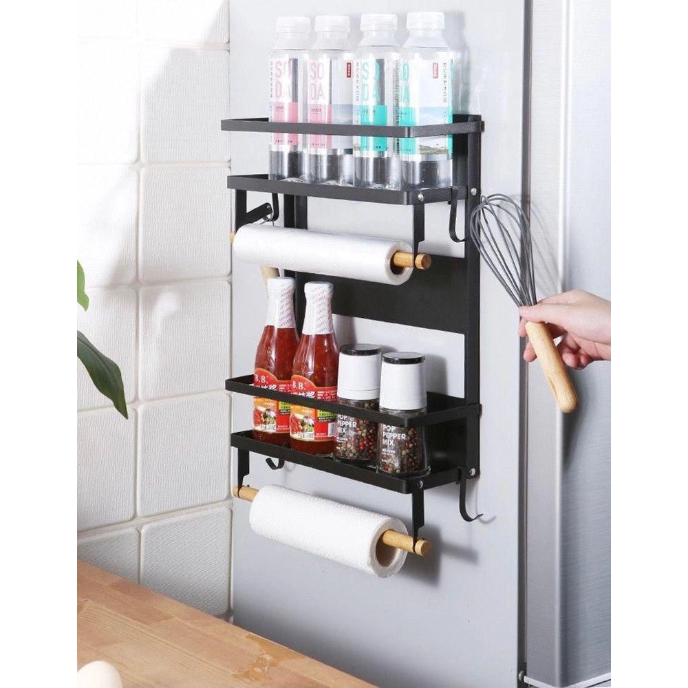 Trade Shop - Mensole Pieghevoli Magnetiche Da Cucina Con Ganci Supporto Portarotoli In Metallo Legno -