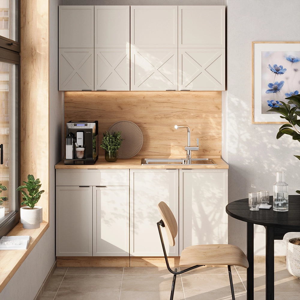 Cucina completa Fame-Line GrigioBeige/Rovere dorato 140 cm, PL Rovere Vicco