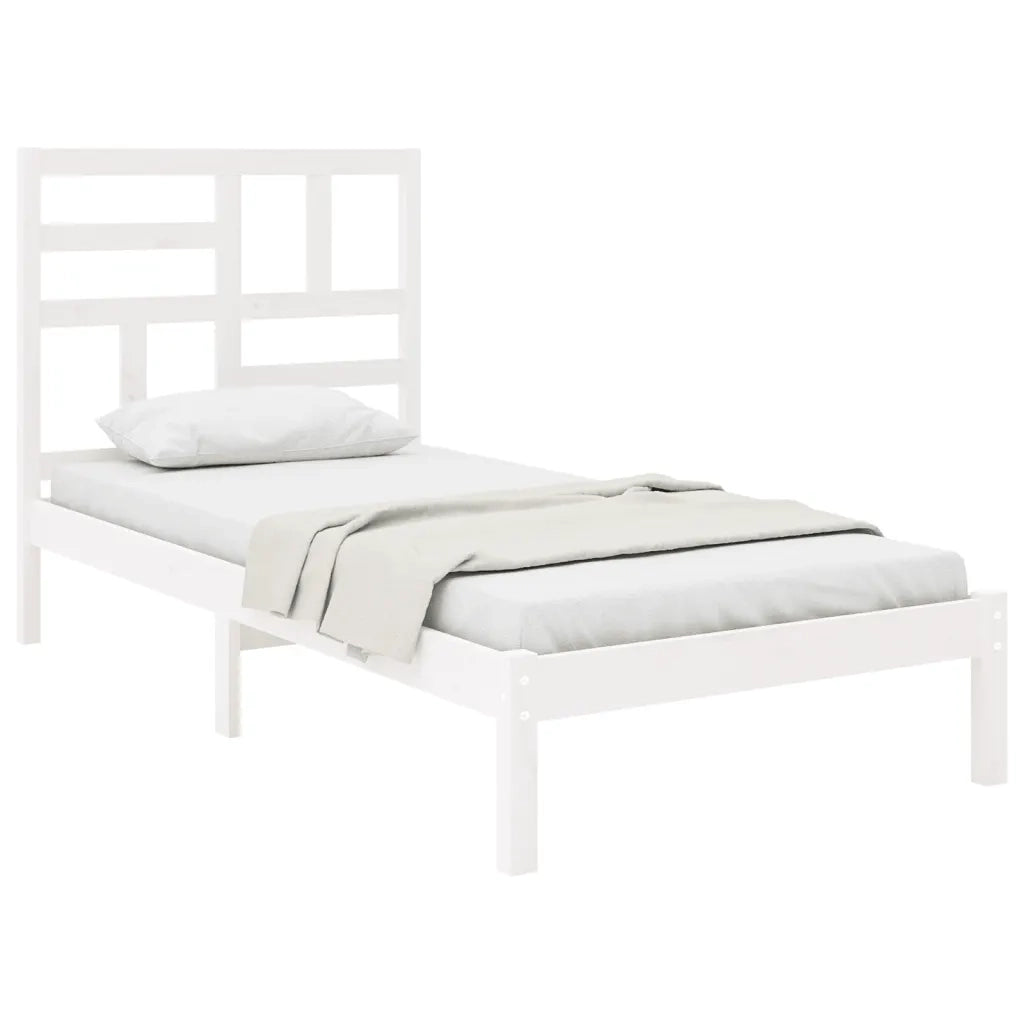 Letto singolo | Letto per adulti | Giroletto Bianco in Legno Massello 75x190 cm Small Single
