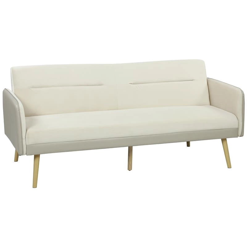 DIVANO LETTO 3 POSTI CON SCHIENALE RECLINABILE E RIVESTIMENTO EFFETTO VELLUTO, 185X84X83 CM, BEIGE