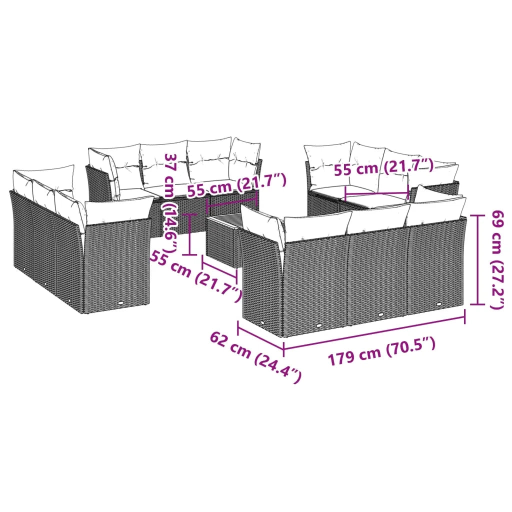 Set Divano da Giardino 13 pz con Cuscini Beige Misto Polyrattan 3255870
